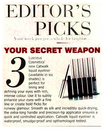 Luscious Cosmetics press clipping from Daily Sunday Times, 2012.