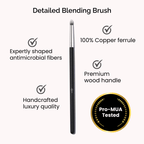 Luscious Cosmetics blending brush displayed on a white background with key features highlighted.