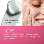 Luscious Cosmetics Ultra Luxury Brightening Cleanser cream-to-foam texture being applied to the face.