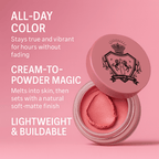 Pink cream blush in a round container with a decorative lid by Luscious Cosmetics on a white background.