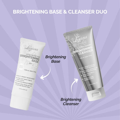 Luscious Cosmetics Brightening Power Deal featuring two skincare products with a gold ribbon on a white background.