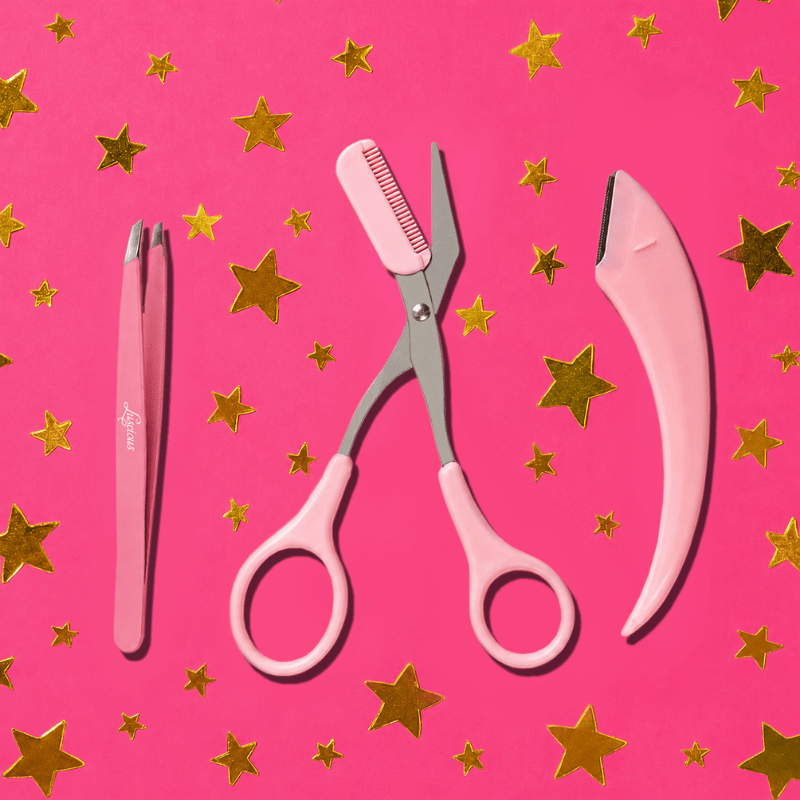 Luscious Cosmetics Brow Grooming Set tools for shaping and trimming brows.