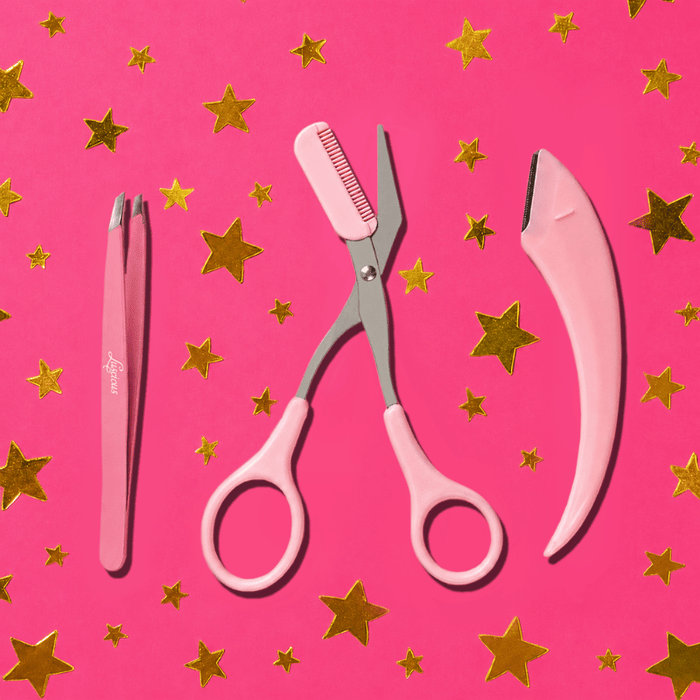 Luscious Cosmetics Brow Grooming Set tools for shaping and trimming brows.