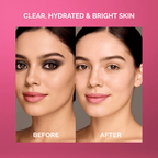 Luscious Cosmetics Ultra Luxury Brightening Cleanser before and after results showing clearer, hydrated, and brighter skin.