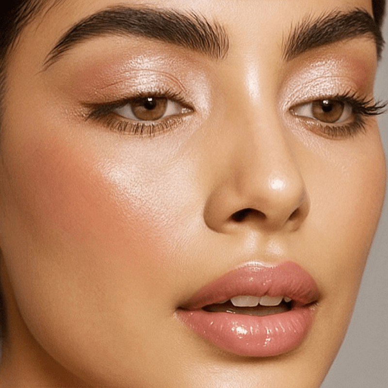 Jar of Luscious Cosmetics highlighter powder with the lid off, revealing a shimmery light pink luminizer.