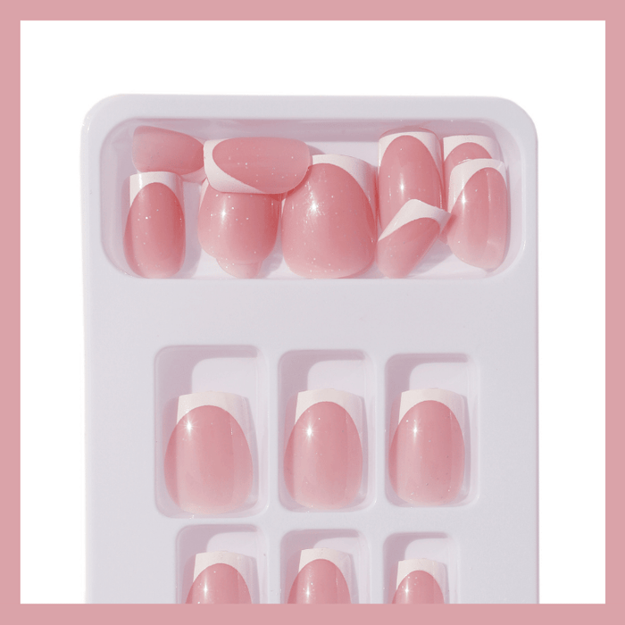 Luscious Cosmetics French Seashells short press-on design shown in product tray.