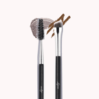 Luscious Cosmetics duo eyebrow brushes with brow cream, featuring one flat brush and one spoolie brush.