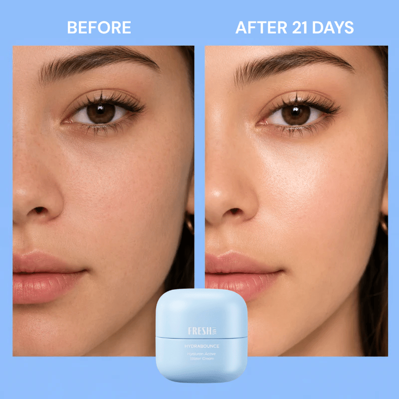 Before and after skin hydration with FreshLabs Hydrabounce Water Cream