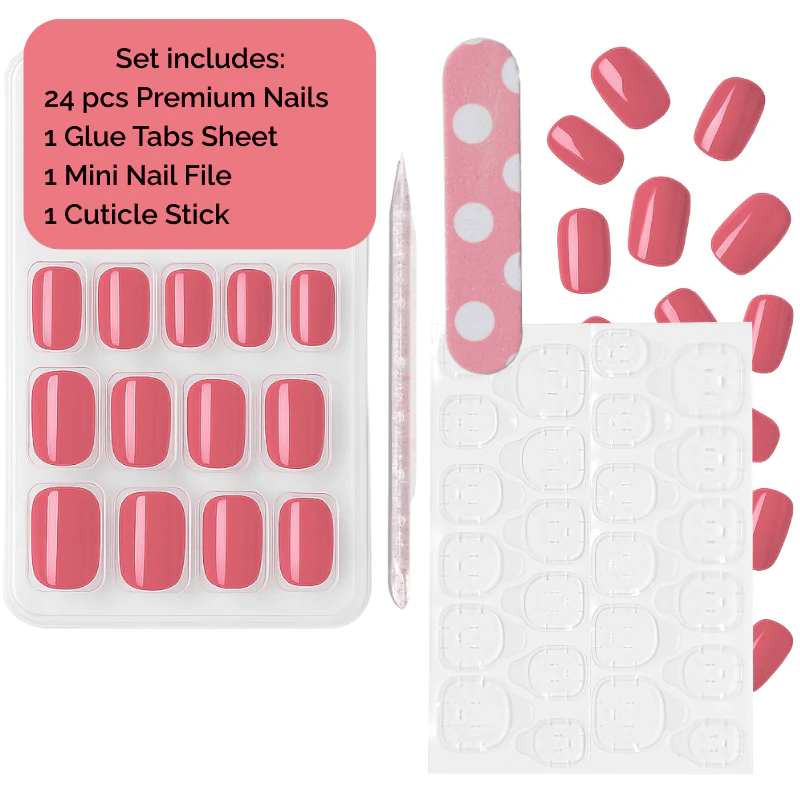 Luscious Cosmetics press-on set contents card with application tools.