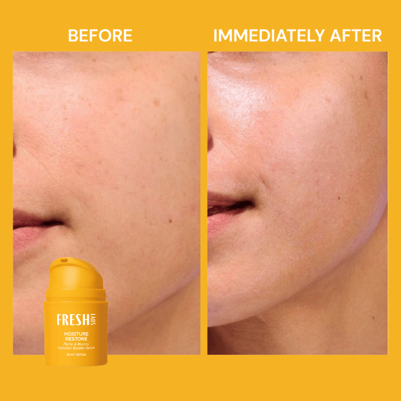 Before and after hydration with FreshLabs Moisture Restore Serum
