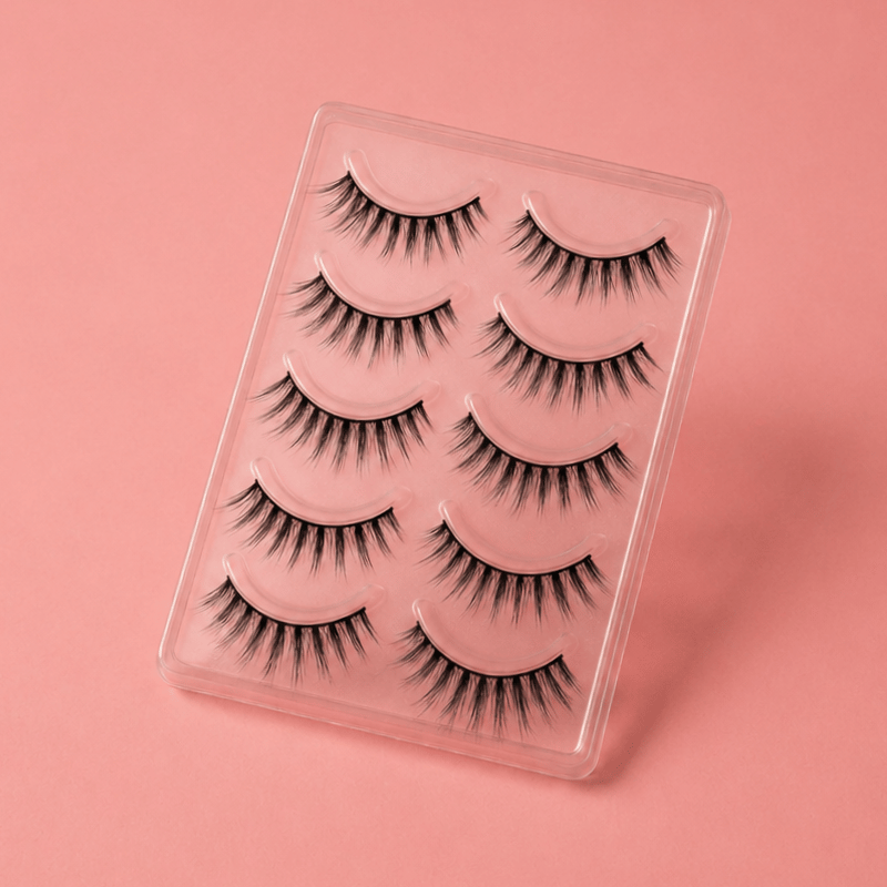 Luscious Cosmetics Natural Flutter 3D Lashes x5 value set with soft flared faux mink lashes.