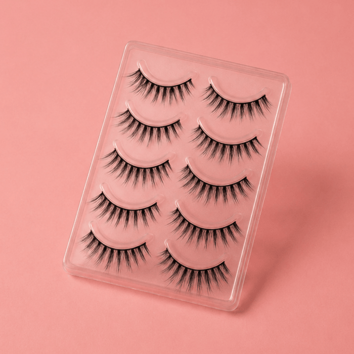 Luscious Cosmetics Natural Flutter 3D Lashes x5 value set with soft flared faux mink lashes.