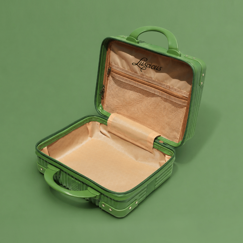 Luscious Cosmetics On the Go Vanity Case in Green for travel and beauty storage.