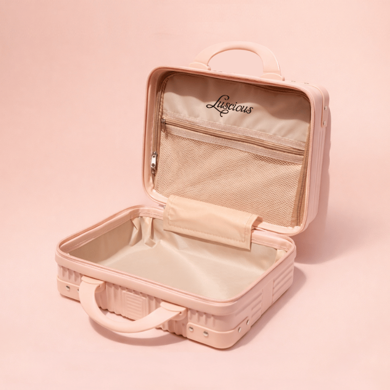 Luscious Cosmetics On the Go Vanity Case in Pink for travel and beauty storage.
