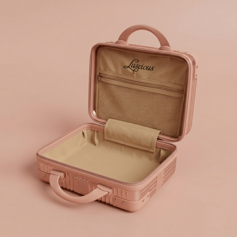 Luscious Cosmetics On the Go Vanity Case in Rose Gold for travel and beauty storage.
