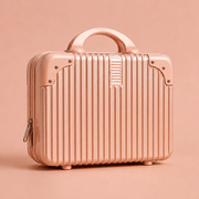 Luscious Cosmetics On the Go Vanity Case in Rose Gold, a large hard-top makeup organizer.