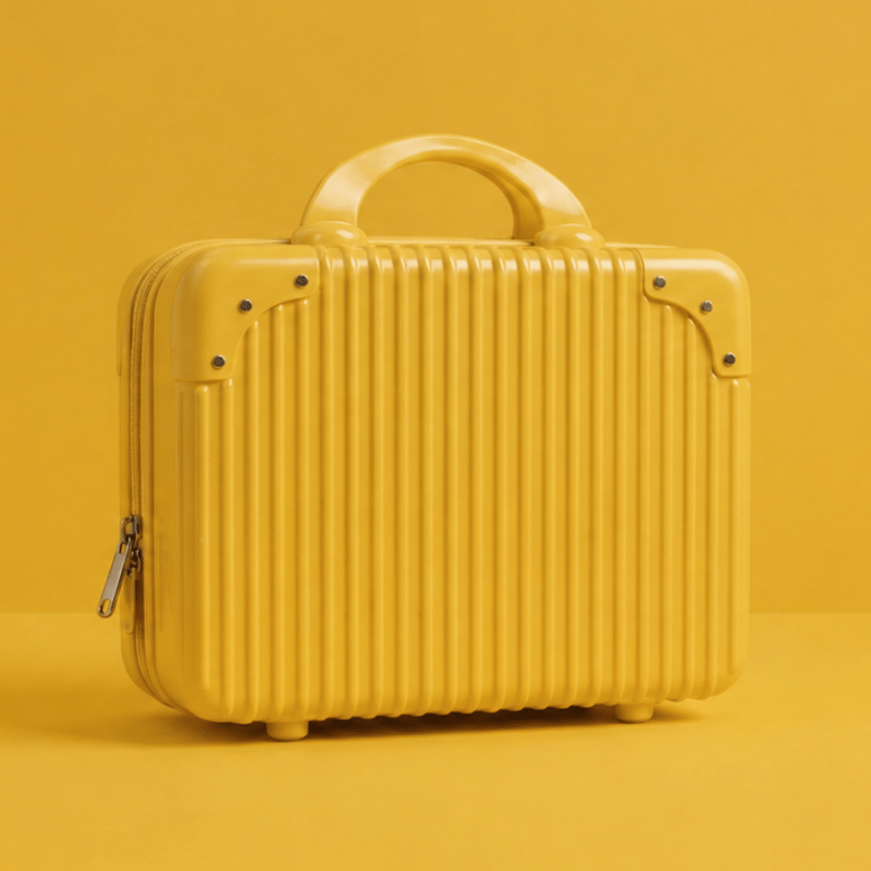 Luscious Cosmetics On the Go Vanity Case in Yellow hard-top makeup organizer.