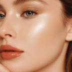 Jar of Luscious Cosmetics highlighter powder with the lid off, revealing a shimmery light pink luminizer.