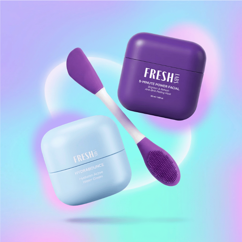 FreshLabs Glow Heroes Bundle: Power Facial Mask, Hydrabounce Water Cream and Cleanse + Glow Brush