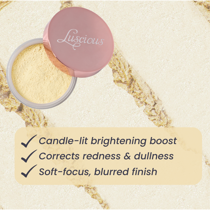 Banana powder swatch by Luscious Cosmetics showcasing a smooth, yellow-toned loose powder texture.