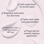 Luscious Cosmetics Ultra Protective Brightening Base SPF 45 tube displayed on a white background with snowflake decorations.