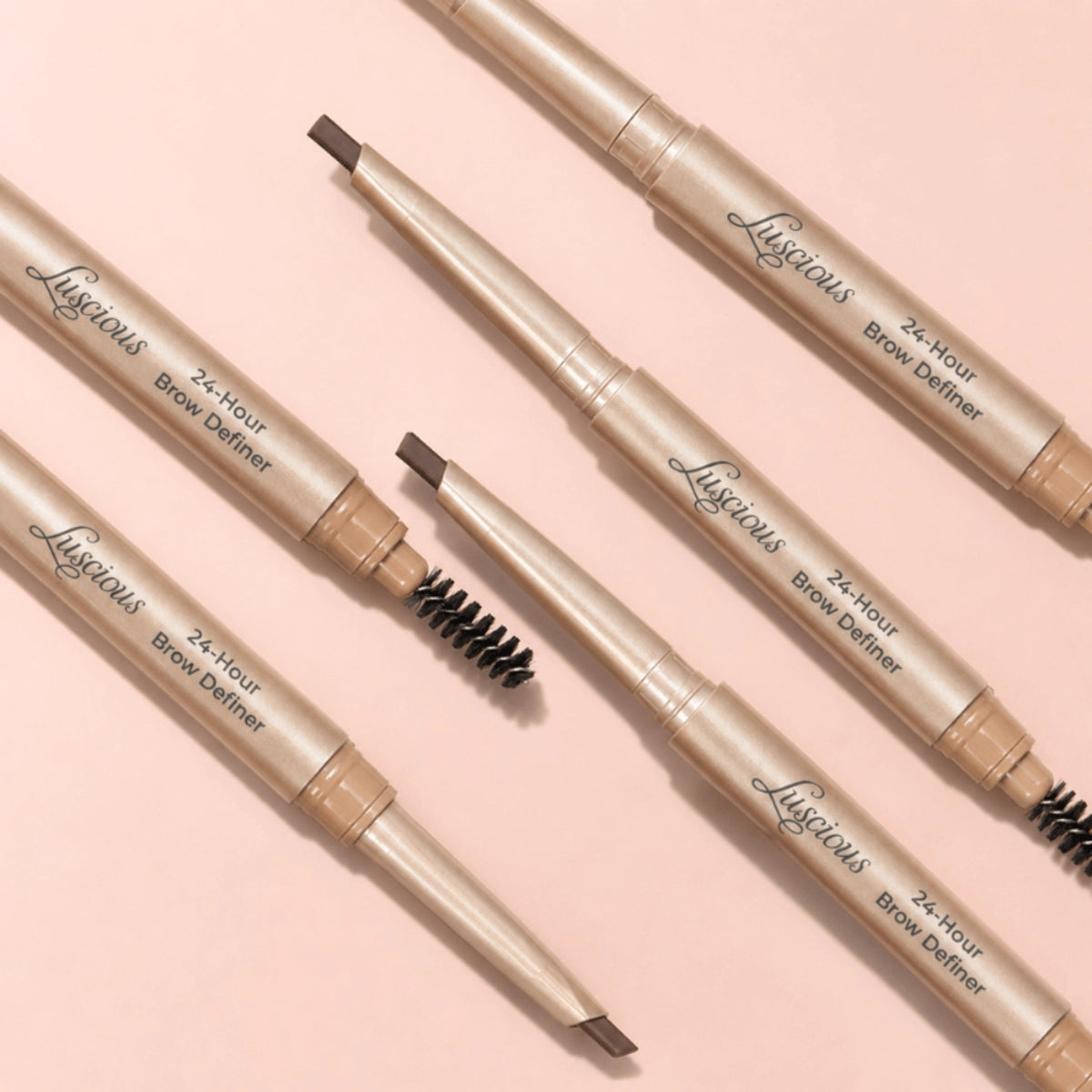 24-Hour Brow Definer Pencil with slanted tip and built-in spoolie, Luscious Cosmetics