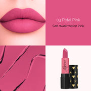 Shade card for Icon Blurred Matte Lipstick in Petal Pink, Luscious Cosmetics