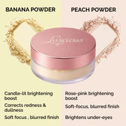 Softlight Brightening Face Powders benefits — Peach powder colour-corrects dullness