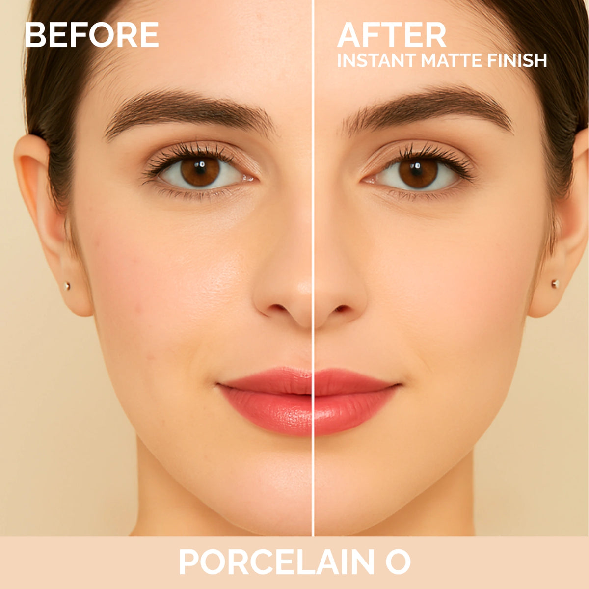 Softlight Powder Foundation before and after in shade Porcelain 0, Luscious Cosmetics