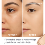 Softlight Setting Powder before and after in shade Natural Ivory 0.5, Luscious Cosmetics