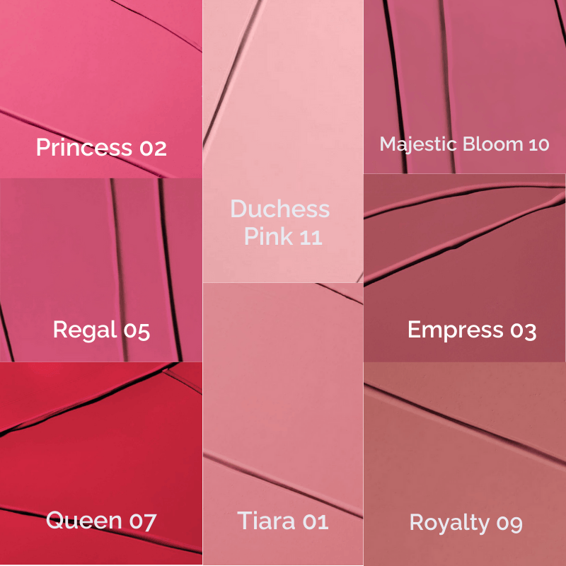 Pink lip gloss with applicator from Luscious Cosmetics Velvet Reign collection displayed on a white background.