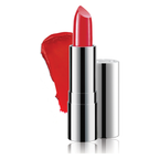 Luscious Cosmetics Hydracolor lipstick in a bright red shade with the cap off, showcasing its creamy, satin-matte texture.