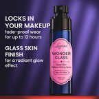 Luscious Cosmetics Wonder Glass makeup setting spray set with two bottles, gold ribbon, and New label on a white background.