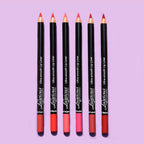 Luscious Cosmetics red lip liner pencil displayed beside a swatch showing its rich color and smooth texture.