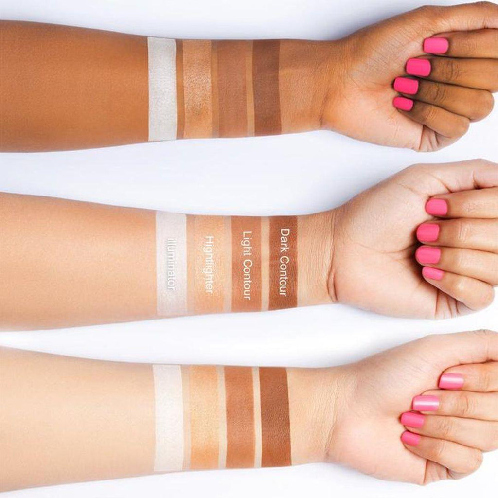 Luscious Cosmetics contour palette featuring four blendable powders for sculpting, contouring, highlighting, and illuminating the face.