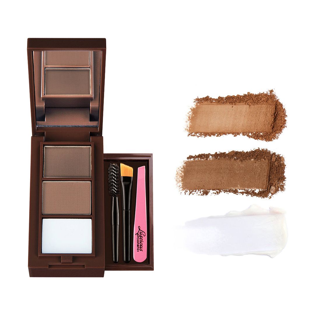 Brow Luxe™ Tool Kit in Light — mirrored compact with brow powders and tools, Luscious Cosmetics